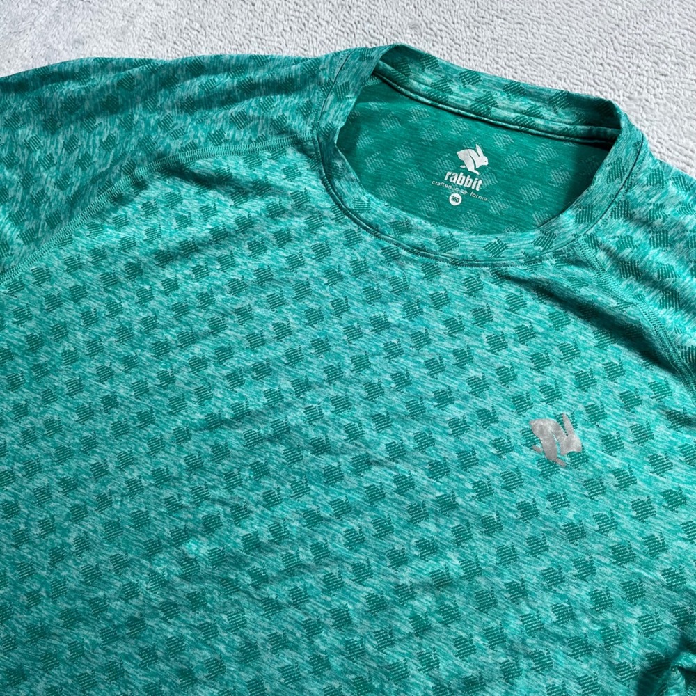 Rabbit EZ Tee Mens Medium Green Heather Geometric Running Performance Shirt MD